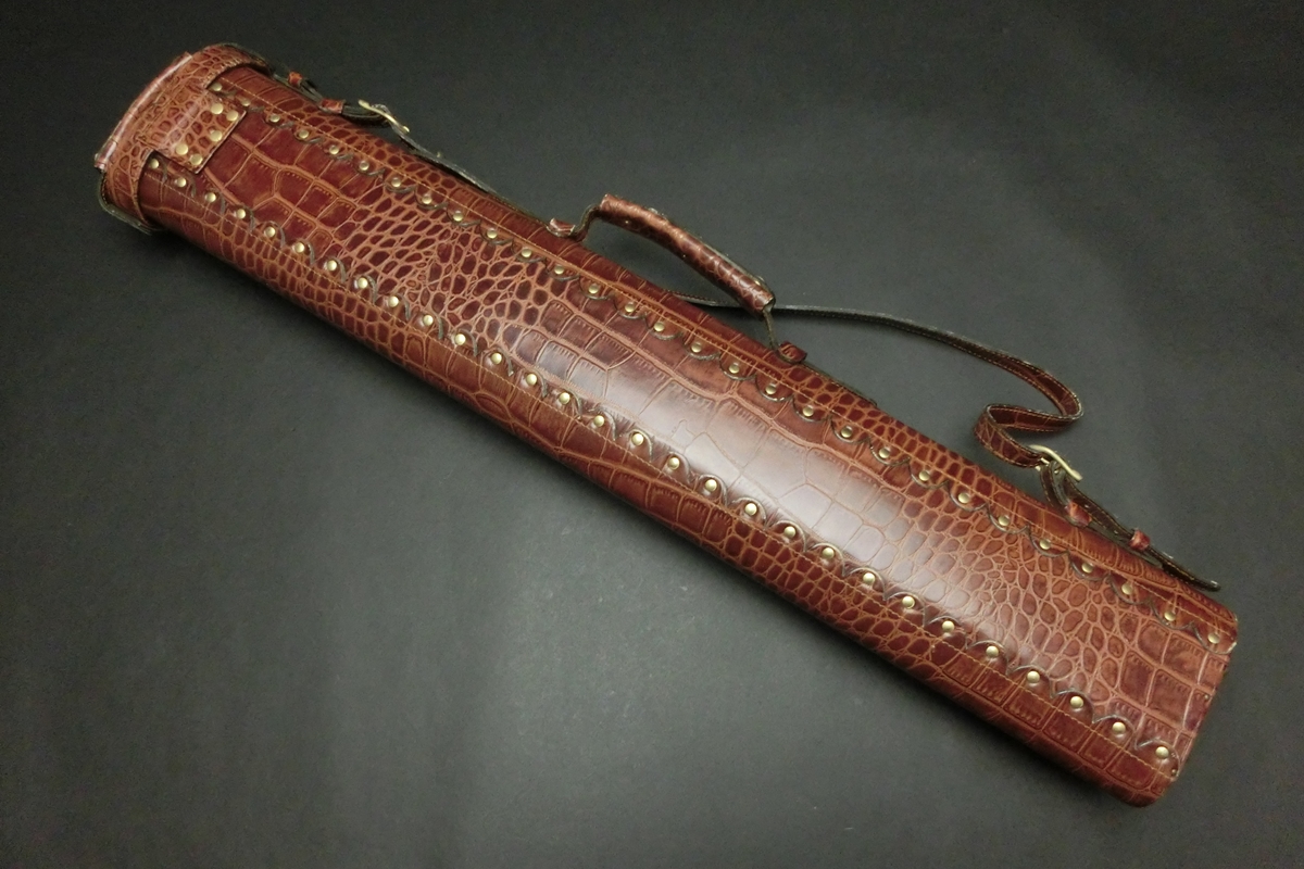 31650 メーカー不明 茶クロコ型押 キューケース 2B4S 合皮 ビリヤード ケース SPIDER