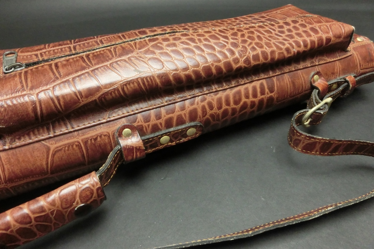 31650 メーカー不明 茶クロコ型押 キューケース 2B4S 合皮 ビリヤード ケース SPIDER