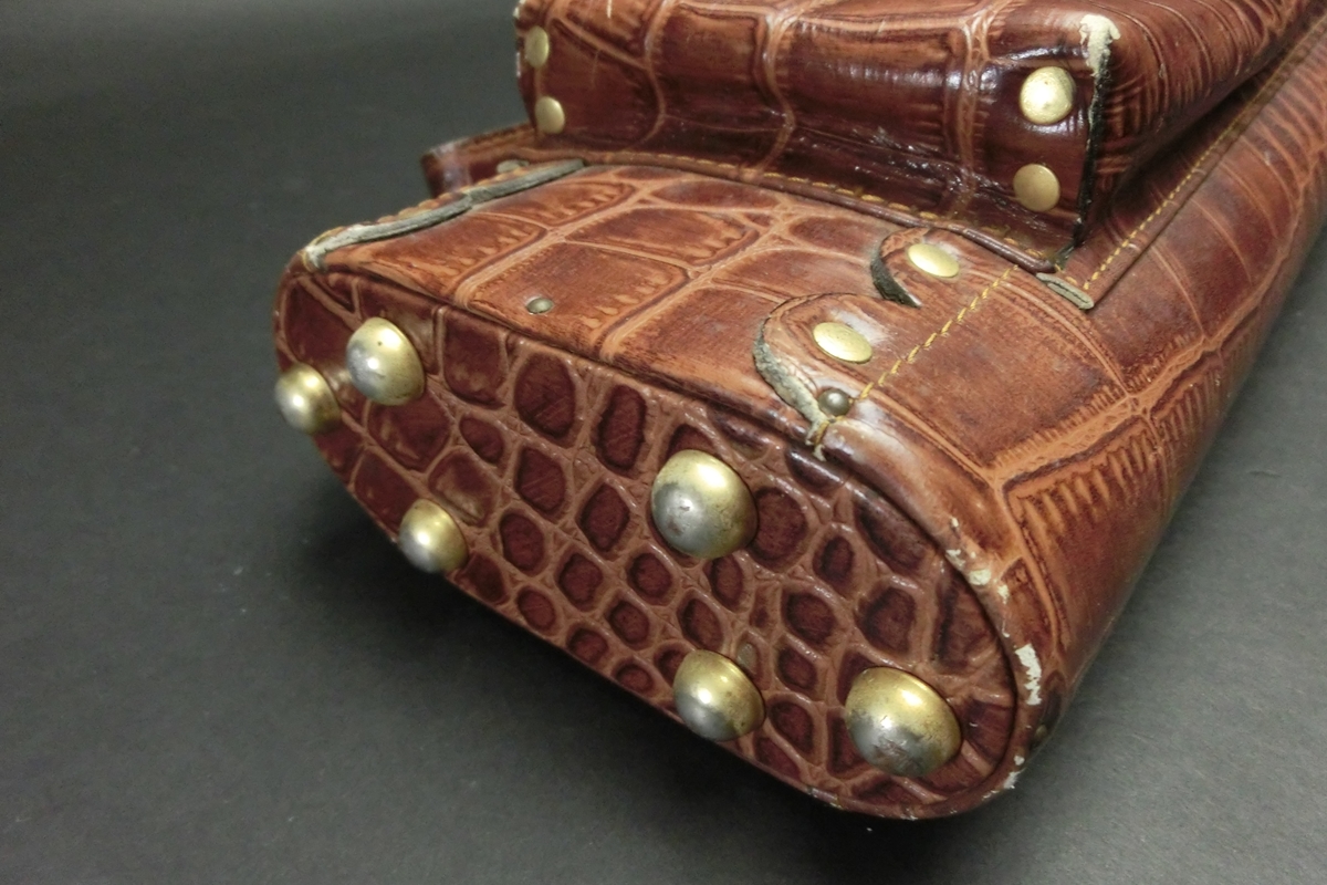 31650 メーカー不明 茶クロコ型押 キューケース 2B4S 合皮 ビリヤード ケース SPIDER