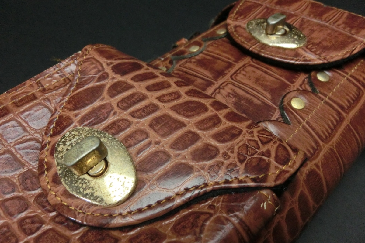 31650 メーカー不明 茶クロコ型押 キューケース 2B4S 合皮 ビリヤード ケース SPIDER