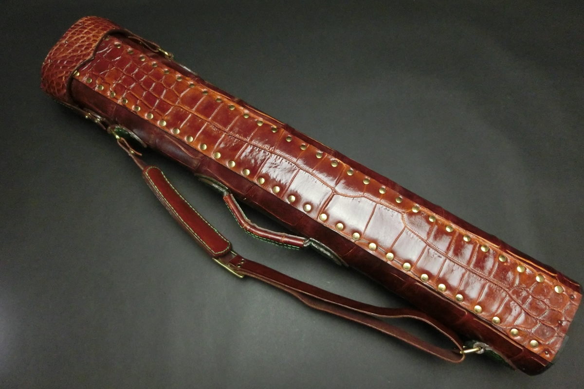 31652 ヴォルツーリ Volturi キューケース 4B6S クロコ 茶 緑ステッチ ビリヤード ケース SPIDER