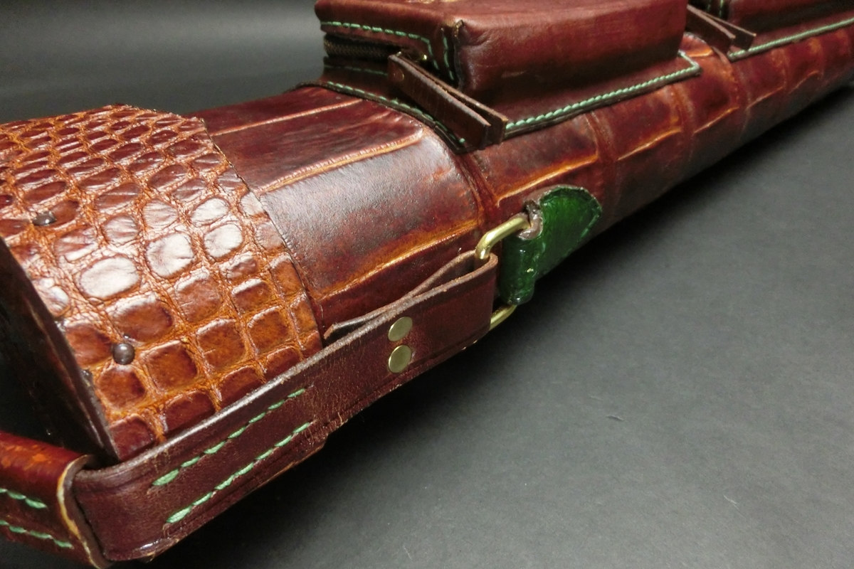 31652 ヴォルツーリ Volturi キューケース 4B6S クロコ 茶 緑ステッチ ビリヤード ケース SPIDER