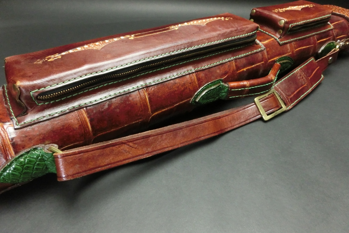 31652 ヴォルツーリ Volturi キューケース 4B6S クロコ 茶 緑ステッチ ビリヤード ケース SPIDER