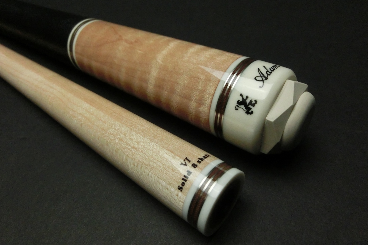15218 状態良 アダム Adam 別注品 カーリーメープル VIsolid8 118g 革巻き 10山 キュー ハイテク CUE SPIDER